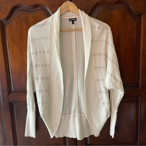 Express White And Silver Striped Knot Batwing Circle Open Face Cardigan Sweater